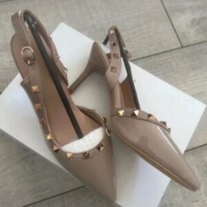 Chic Studded Slingback Heels in Tan